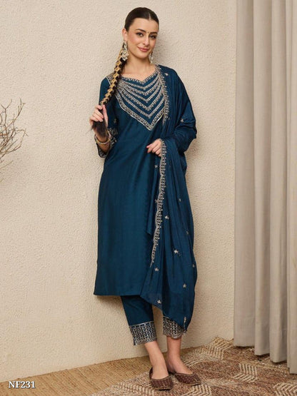 Roman Silk Embroidered Kurta Set