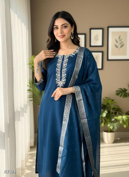 Teal Blue Rayon Suit Set
