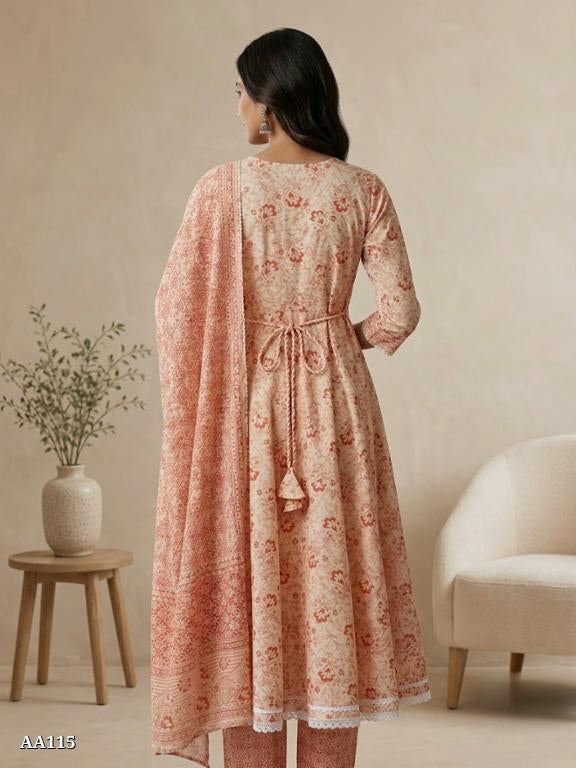 Pure Cotton Anarkali Kurti Pant Dupatta Set