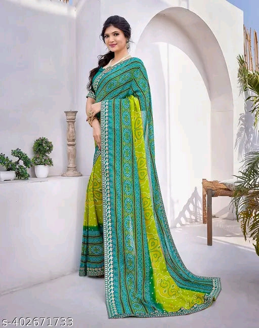 Printed Jacquard Lace Saree