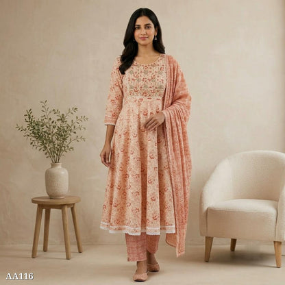 Cotton Anarkali Kurti Pant Dupatta Set