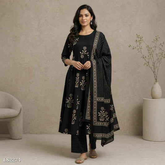 Cotton Printed Anarkali Kurta Set