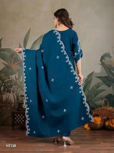 Teal Blue Roman Silk Kurta Pant Set