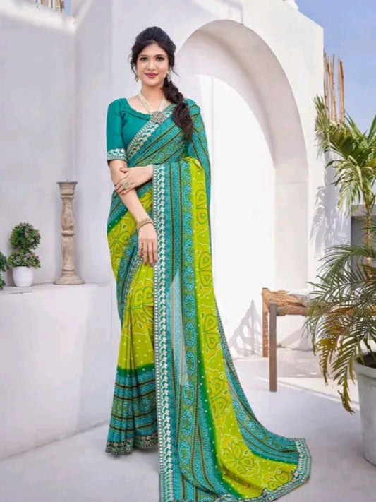 Printed Jacquard Lace Saree