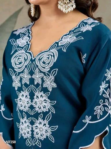 Teal Blue Roman Silk Kurta Pant Set