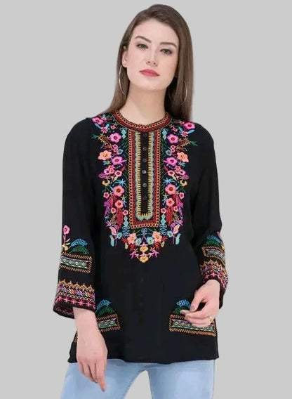 Rayon Embroidered Tops for Women