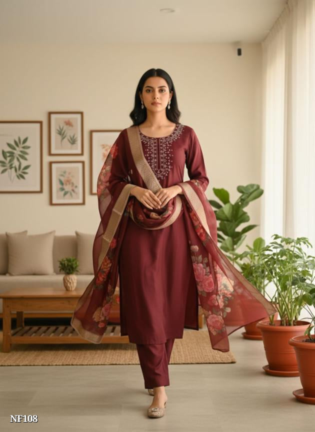 Maroon Poly Cotton 3-Piece Suit Set