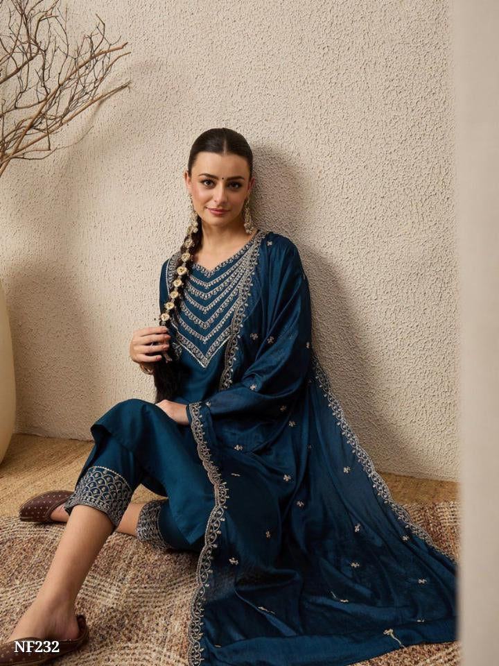 Roman Silk Embroidered Kurta Set